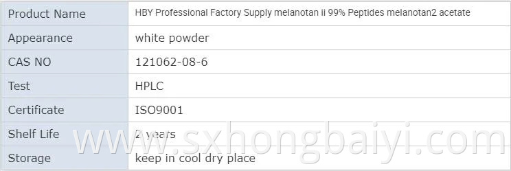 High Quality Melanotan2 Skin Tanning Powder Mt2 Polypeptides Melanotan 2